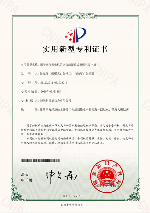 用于燃?xì)獍l(fā)電機(jī)的點(diǎn)火線圈總成及燃?xì)獍l(fā)電機(jī)-實(shí)用新型證書(shū)